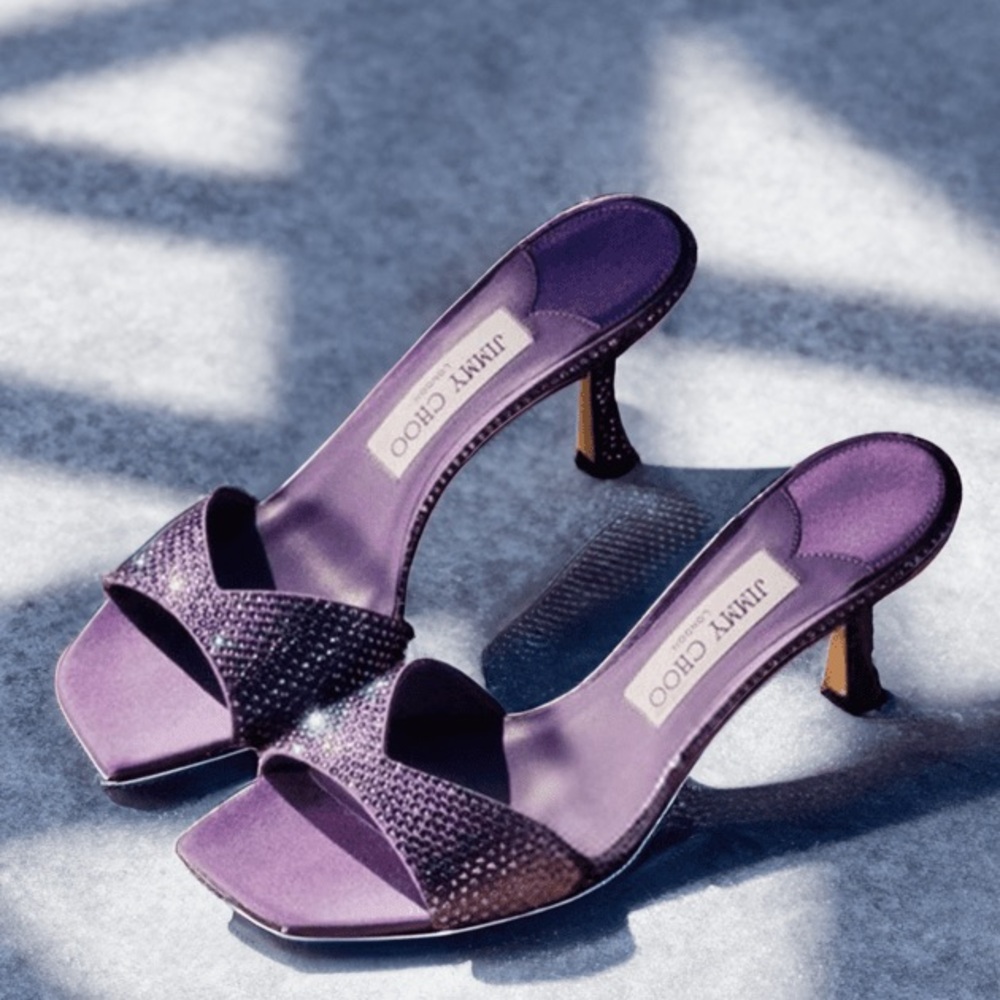 New JIMMY CHOO Skye 70 Crystal-embellished Mules in Satin